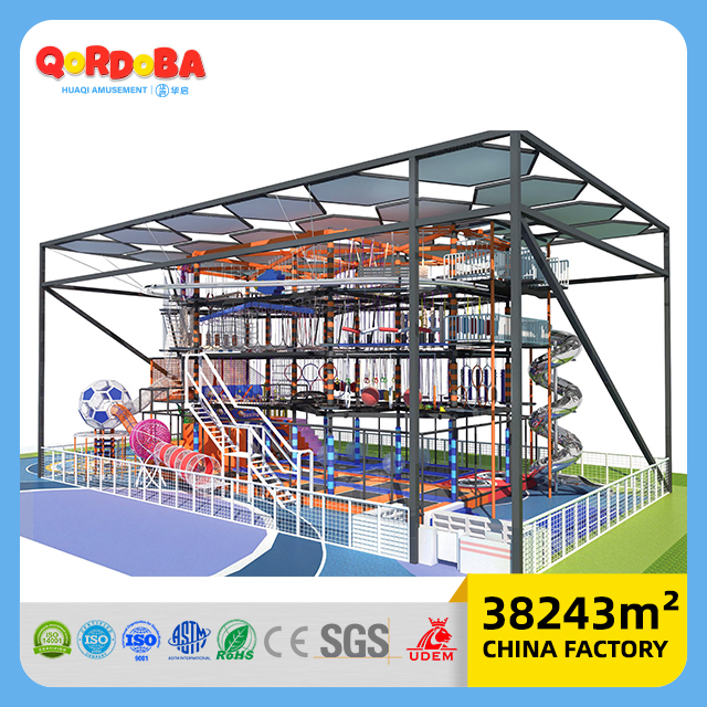 Estructura de guerrero ninja interior con red de cuerda para desarrollar fuerza y ​​​​coraje en los niños